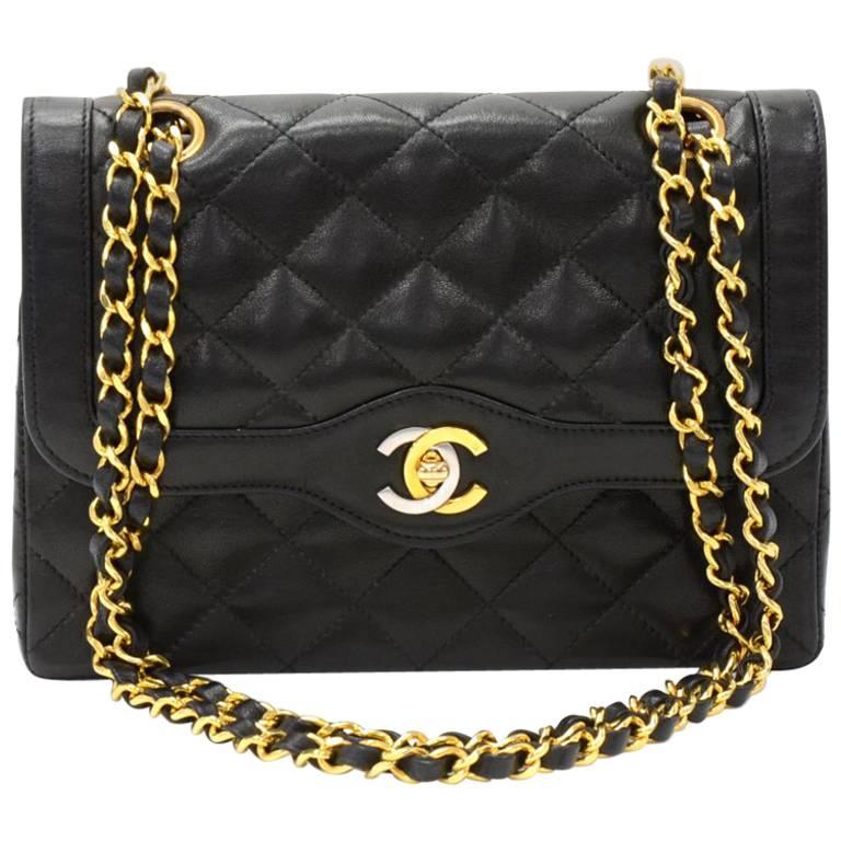 Chanel Vintage 8 in Double Flap Black Quilted Leather Paris