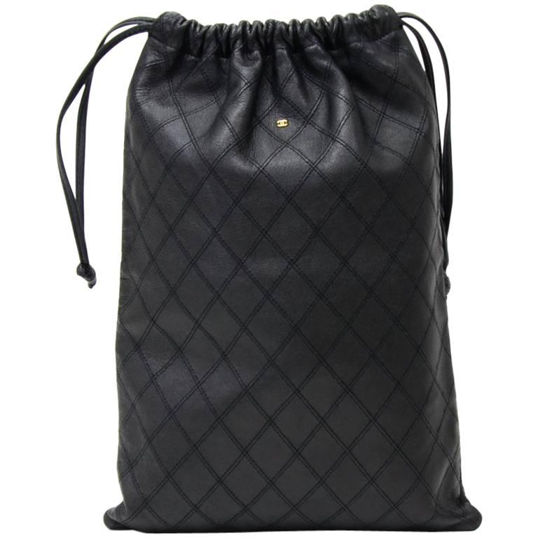 Chanel Vintage Black Quilted Leather String Bag