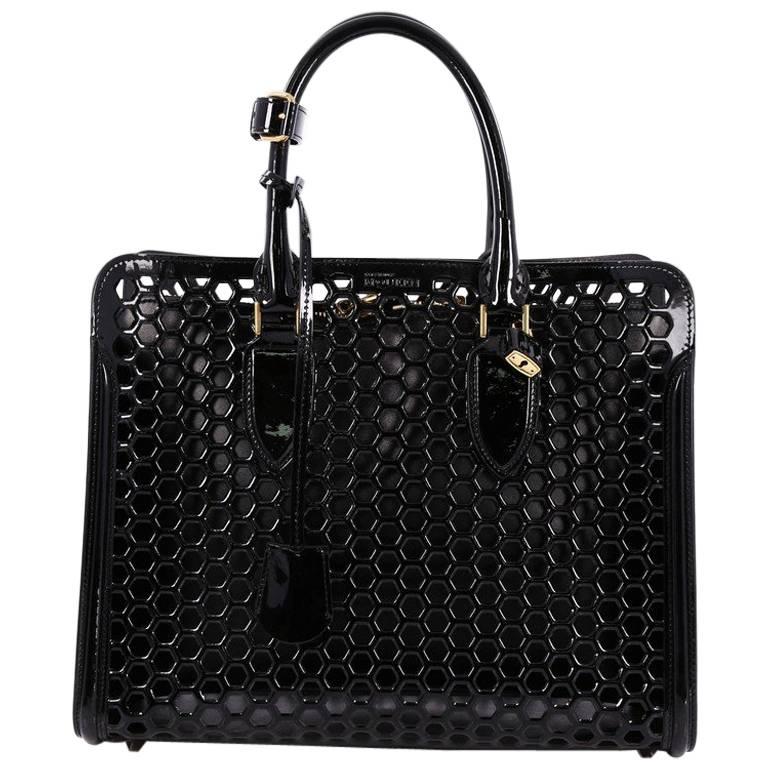 Alexander McQueen Heroine Open Tote Honeycomb Patent Leather Large at ...