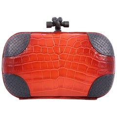 Bottega Veneta Bag Knot Crocodile Clutch Woven Silver Details – Mightychic