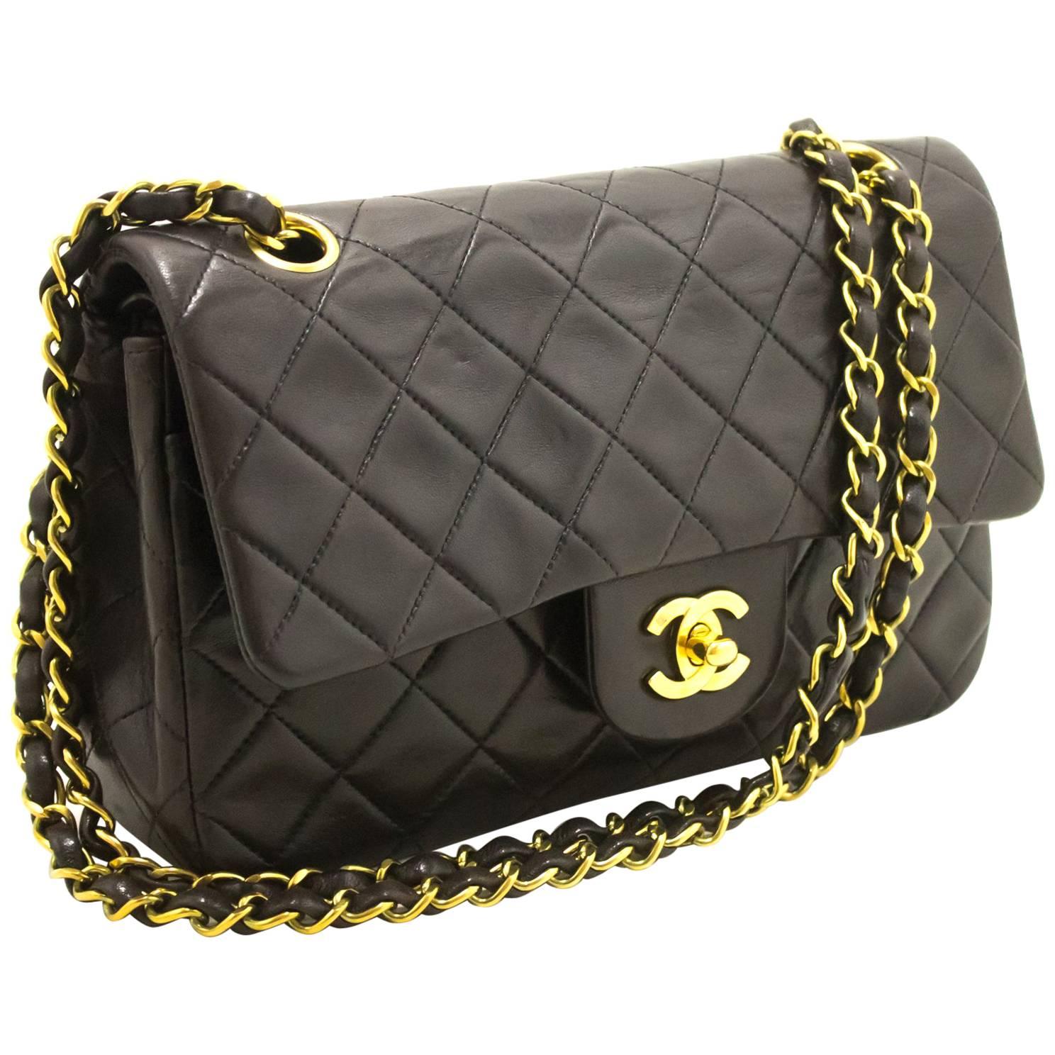 Chanel 2.55 Double Flap 9" Chain Black Quilted Lamb Shoulder Bag 