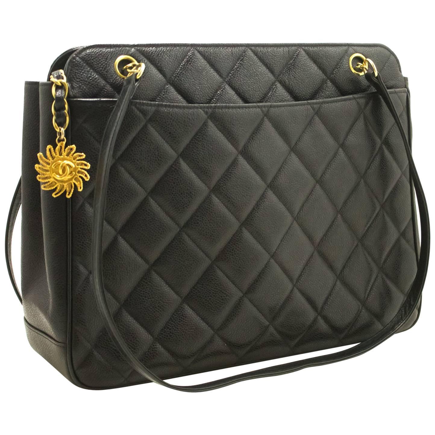 Chanel Caviar Sun Charm Black Quilted Leather Zipper Shoulder Bag