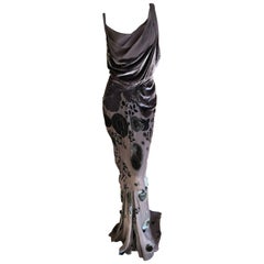 Christian Dior by John Galliano Gray Floral Devore Velvet Evening Dress
