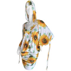 Vintage D&G Dolce & Gabbana Sunflower Batwing Mini Dress with Hood