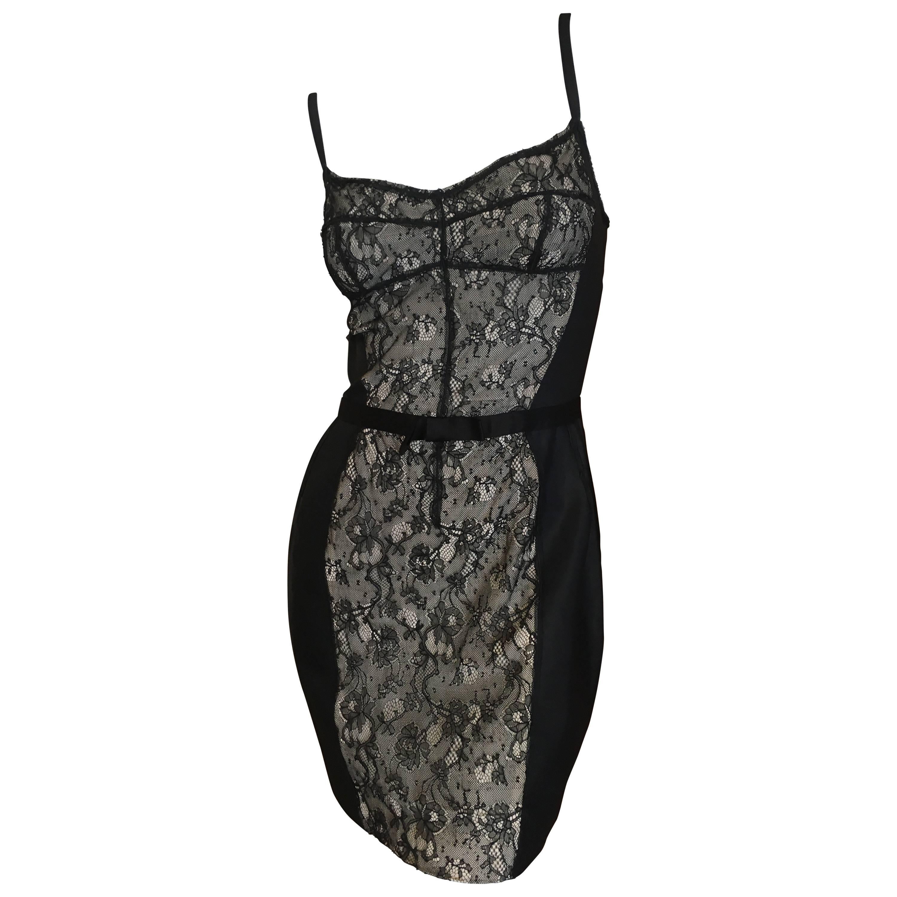 D&G Dolce & Gabbana Vintage Lace Trim Cocktail Dress For Sale