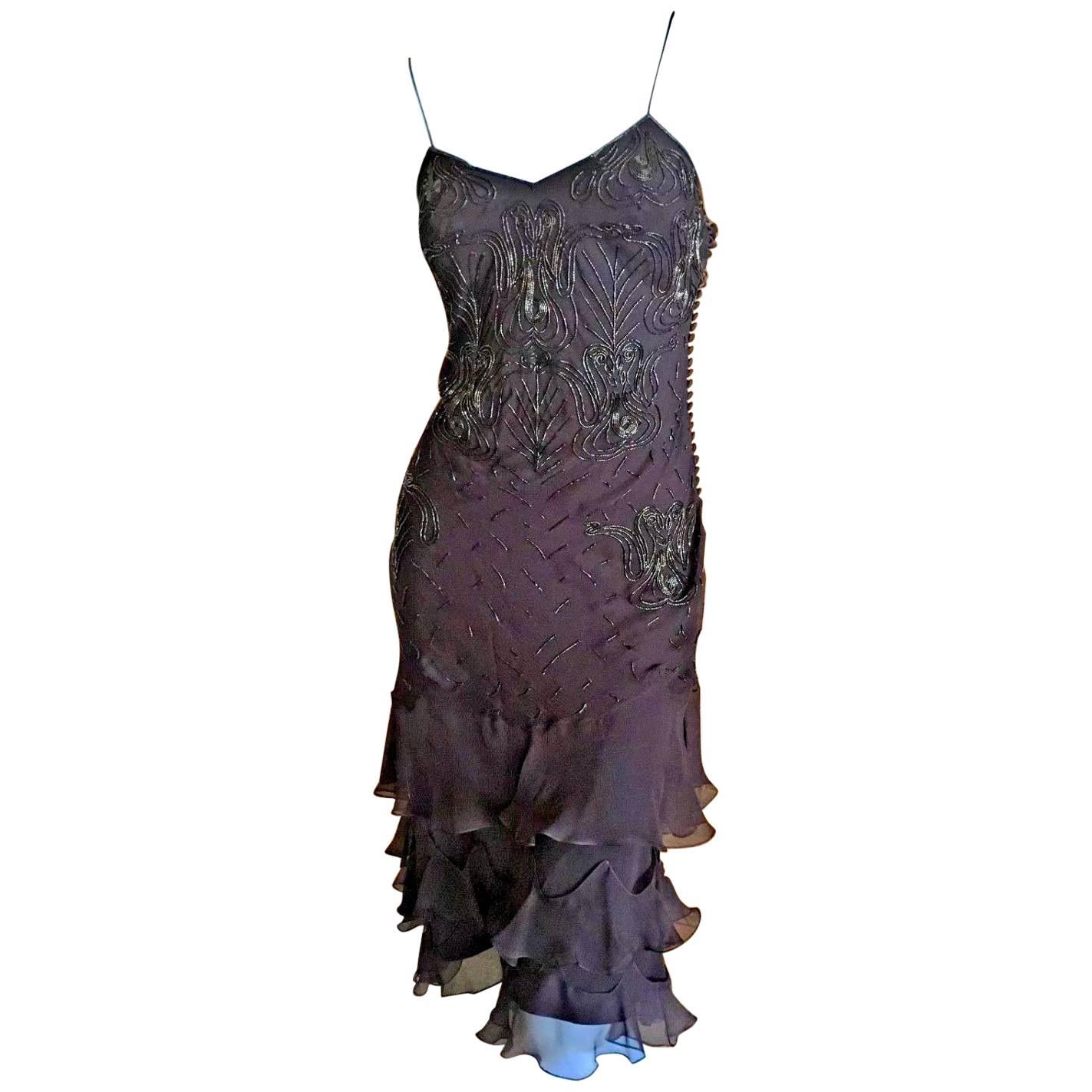 Christian Dior Bead Embellished Silk Chiffon Cocktail Dress by John Galliano  For Sale