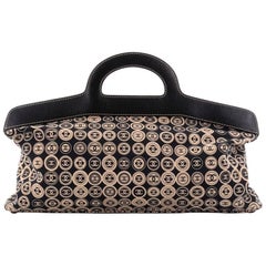 Chanel Vintage Frame Handle Bag Printed Canvas Large