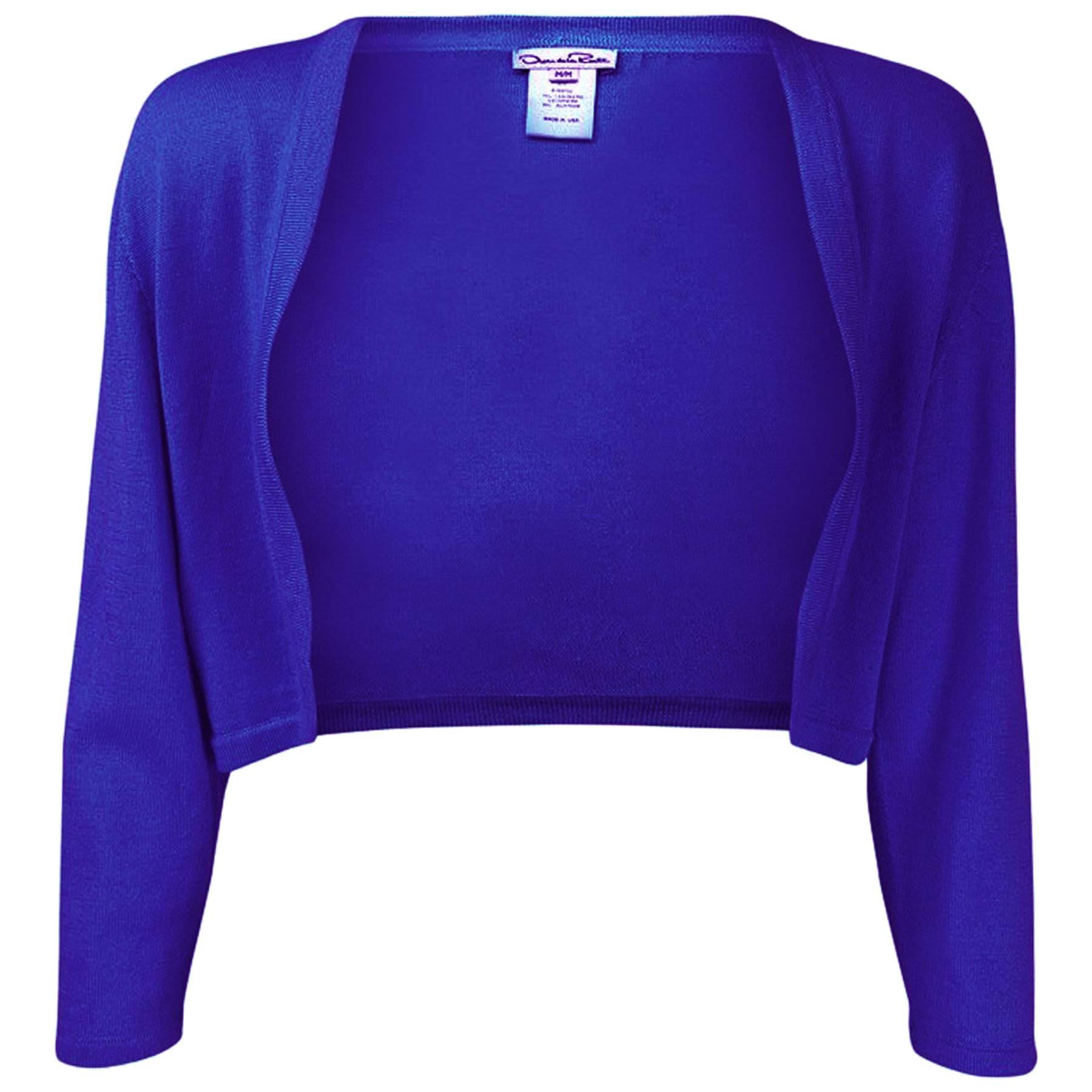 Oscar De La Renta Blue Cashmere Shrug Sz X Small