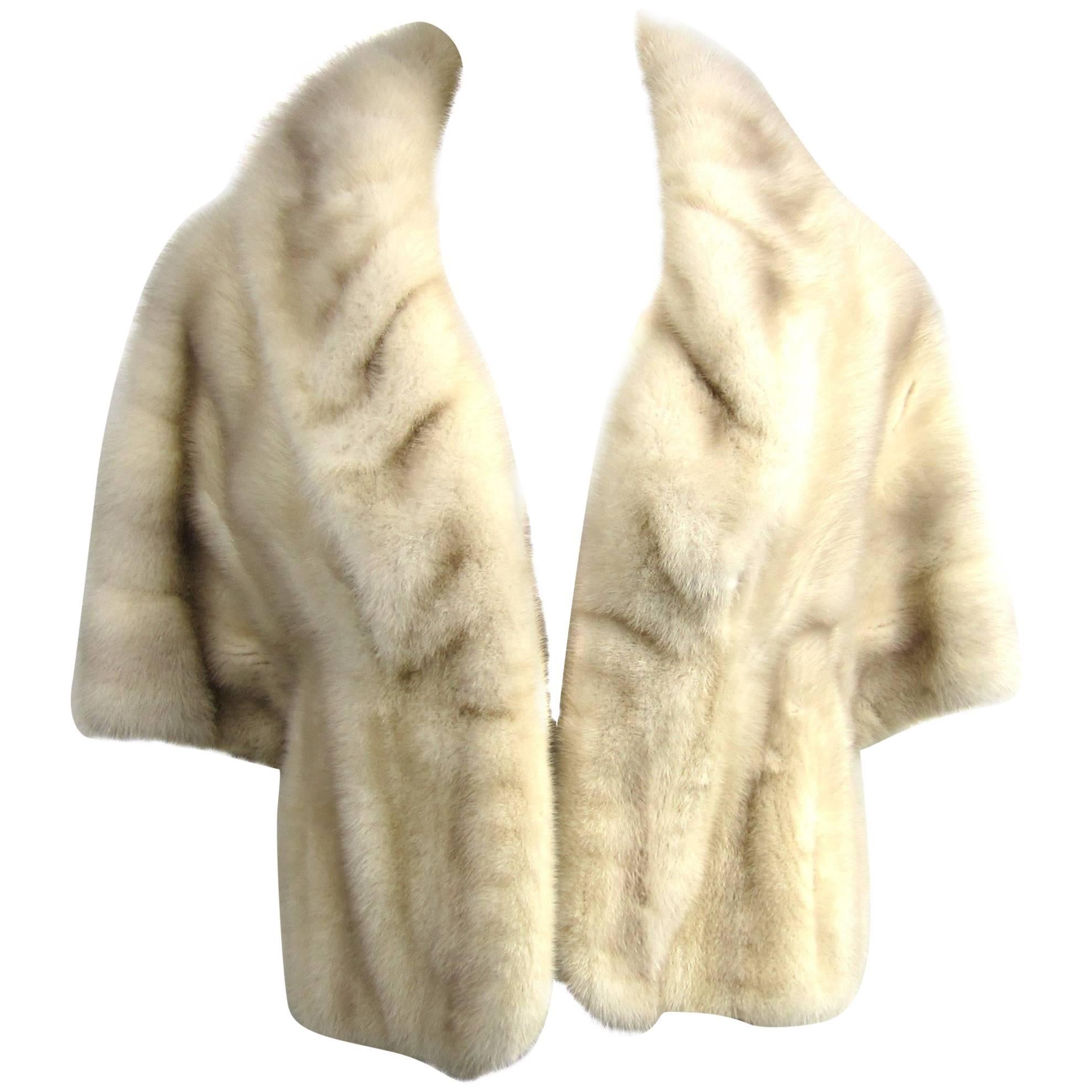 Pearl Mink Fur Wrap Shrug Shawl Stole 1960s  For Sale