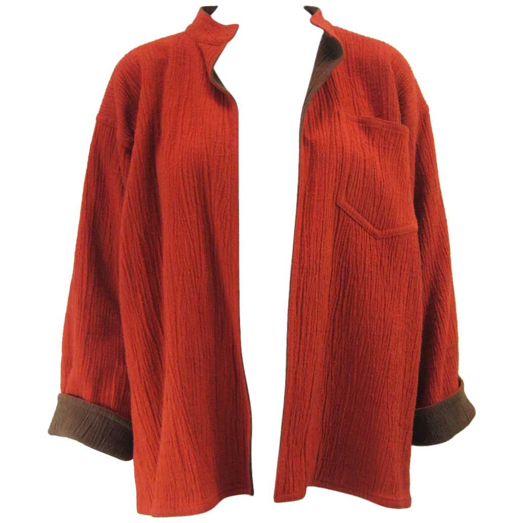 Vintage Issey Miyake Textured Orange & Brown Open Jacket
