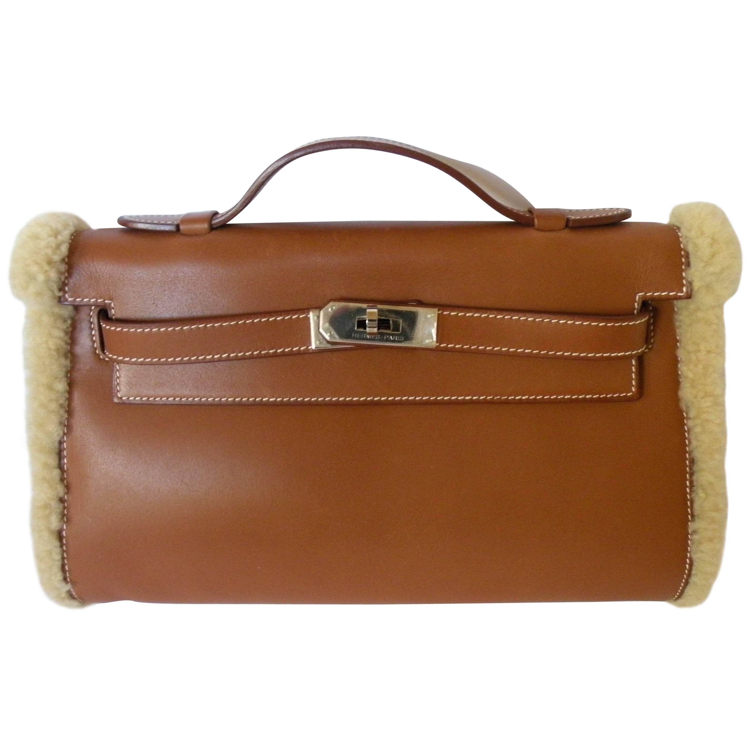 Hermes Teddy Plush Kelly Pochette Muff For Sale