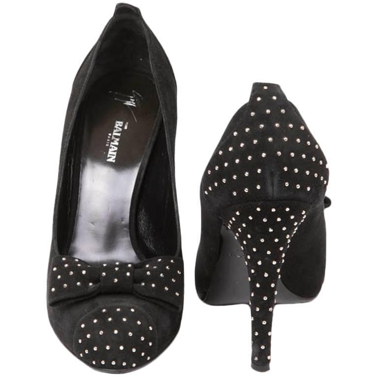 Giuseppe Zanotti for Balmain High Heels in Black Velvet and Gilded Studs  39EU For Sale at 1stDibs | balmain heels, giuseppe zanotti for balmain heels
