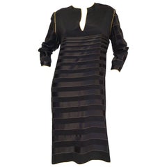 Vintage 1980s Bellville Sassoon Black and Gold Stripe Sheath Dress / Caftan