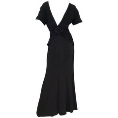 Vintage 1990s NWT Carolina Herrera Black Plunge Back Evening Dress 10