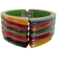 Iconic 1930s Bakelite Multicolor Geometric PHILADELPHIA Hinged Bracelet