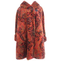 Vintage Miss Dior Faux Fur Autumn Paisley Swing Coat