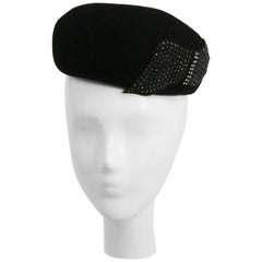 1930s Black Felt Hat with Rhinestone Side Bow