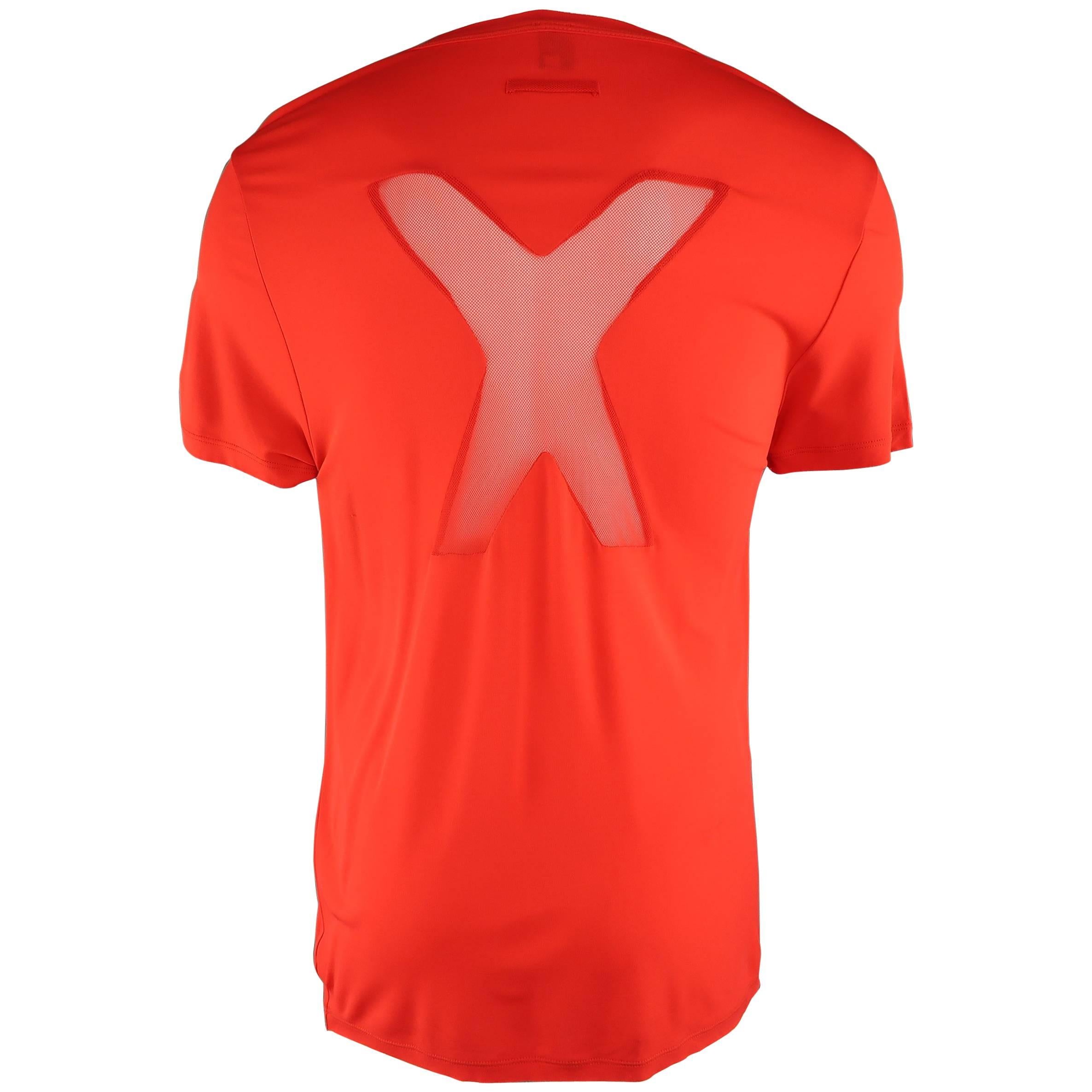 Jean Paul Gaultier Orange Red Frayed Edge Mesh X T-shirt