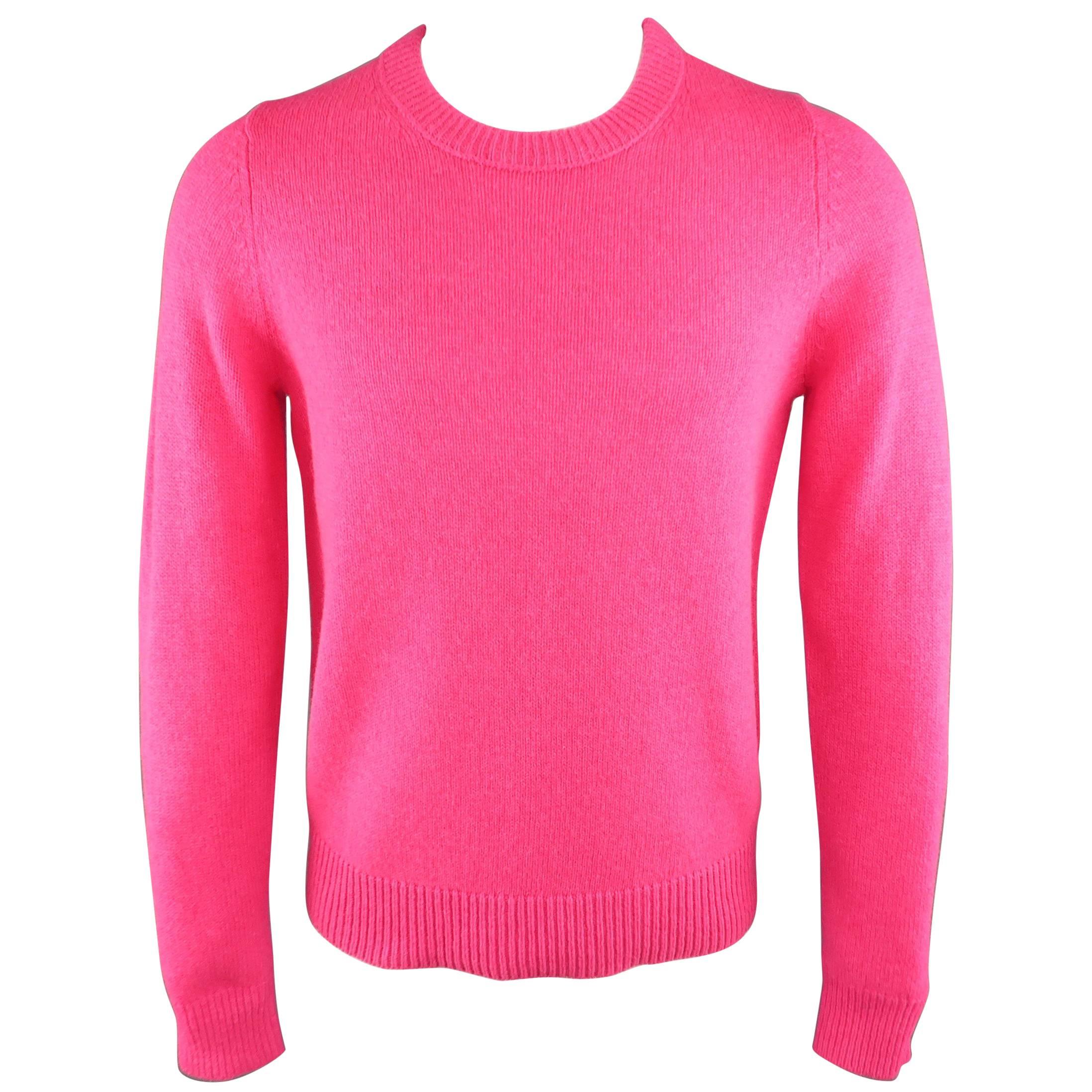 Men's ACNE STUDIOS Size M Neon Pink Wool Knit Crewneck Sweater