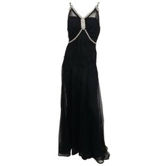 Vintage 1930s Black Evening Gown with Rhinestone Detailing