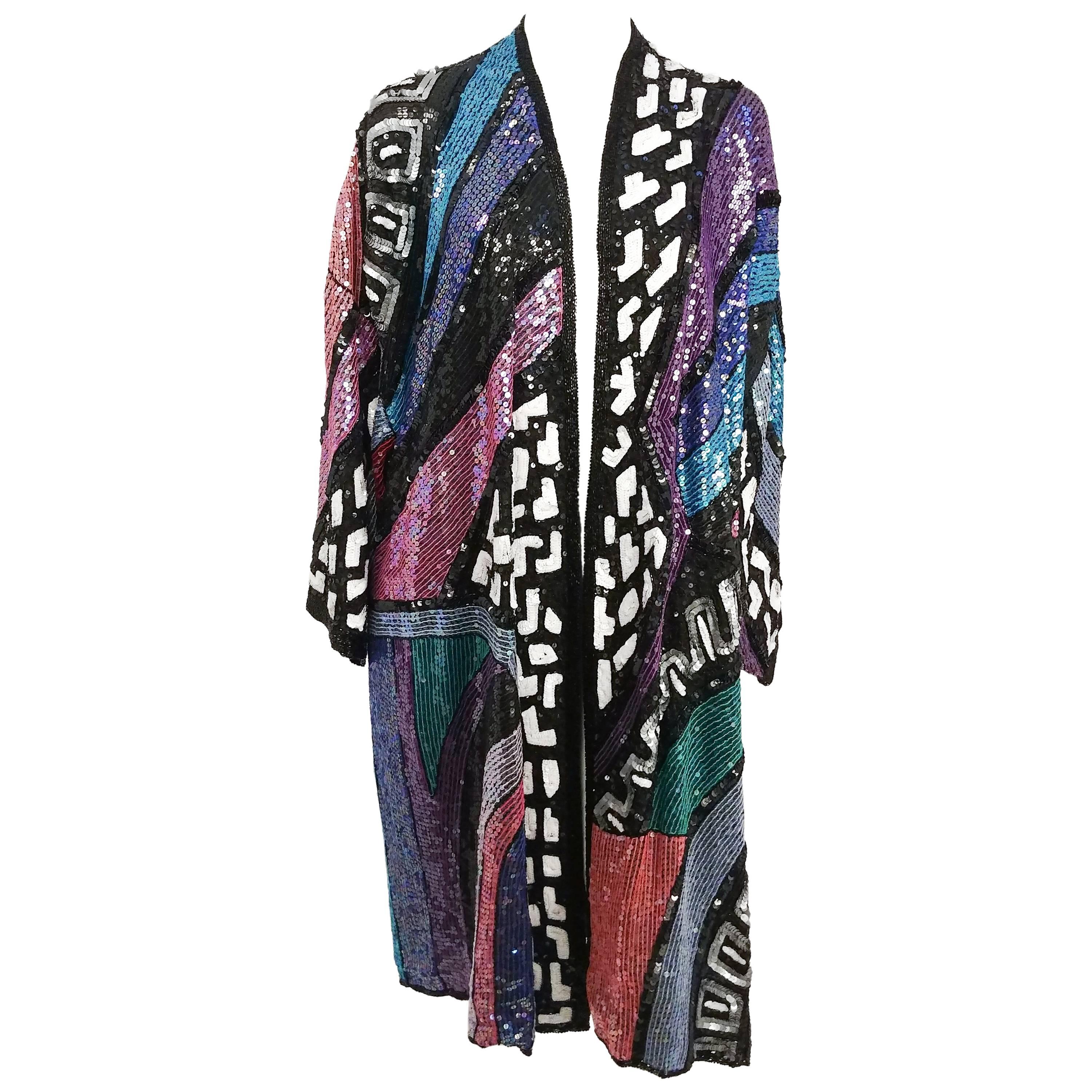 1970s Judith Ann Rainbow Sequin Long Jacket