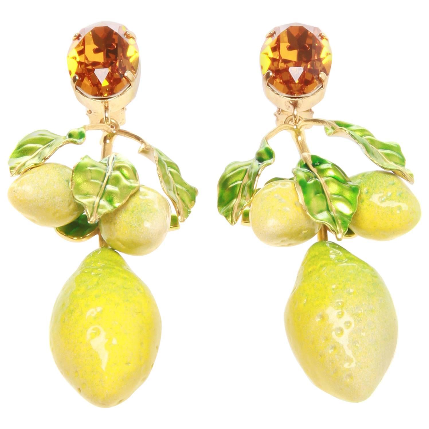 Dolce and Gabbana SS16 Lemon Clip-on Earrings 