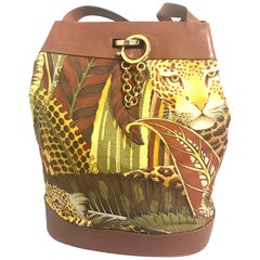 Salvatore Ferragamo Vintage leopard in safari print and brown leather hobo bag 