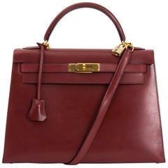 Hermes Kelly Sellier 32 Bordeaux Box Calf