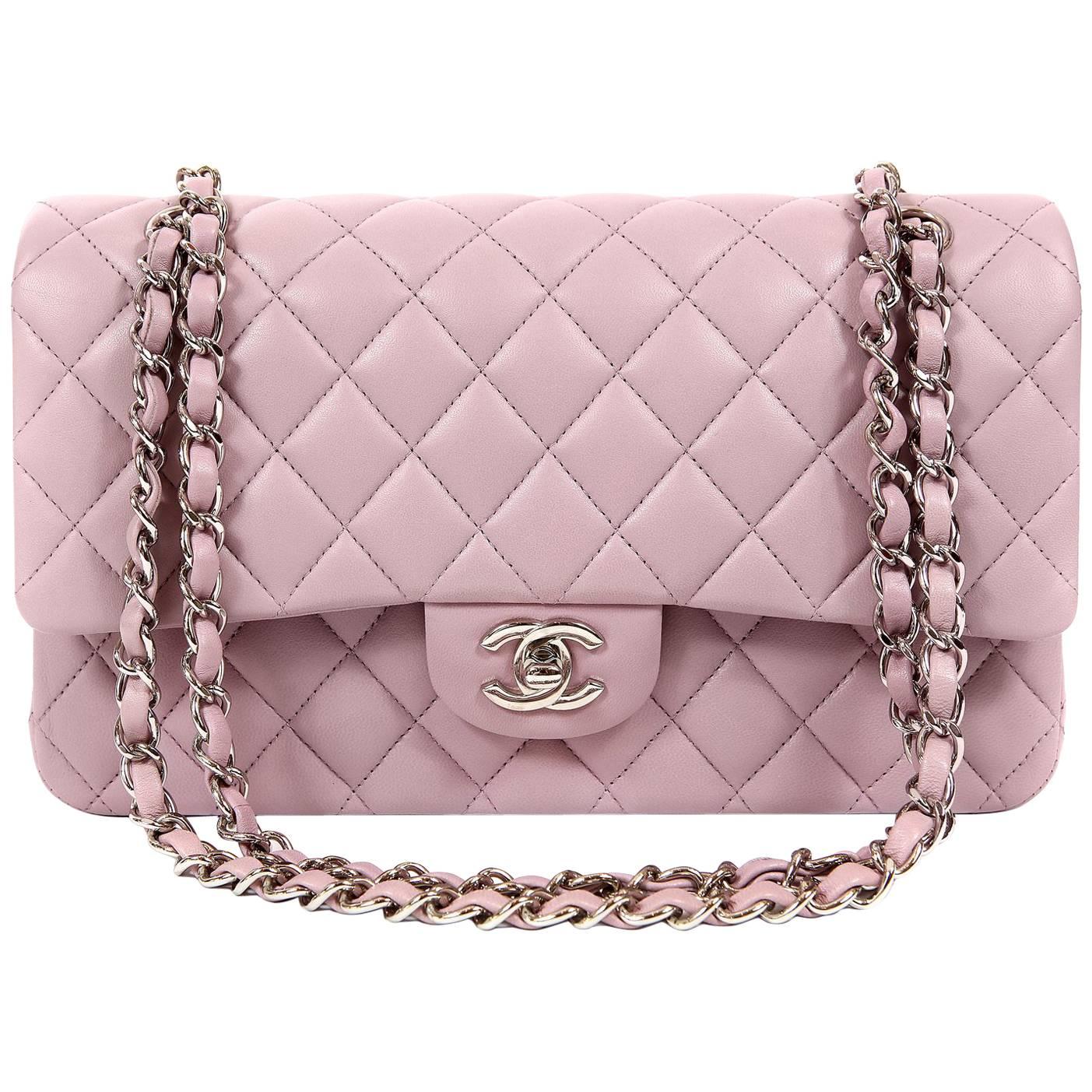 Chanel Lilac Lambskin Medium Double Flap Classic For Sale