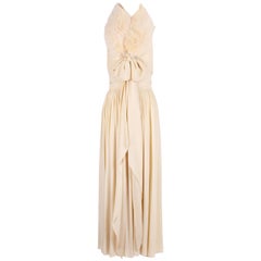 1970s Bill Blass Multi-Layered Creme Silk Gown with Fur Stole 