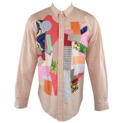 Junya Watanabe Size XL Orange Striped Cotton Multi Color Patchwork Shirt