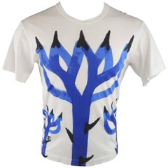 COMME des GARCONS Size L White & Blue Tree Print Graphic T-shirt 2002