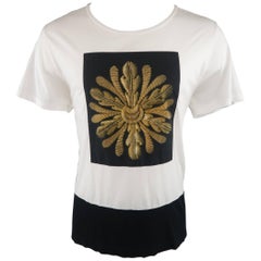 DRIES VAN NOTEN Size XL White & Black Gold Embroidery Print Patch Cotton T-shirt