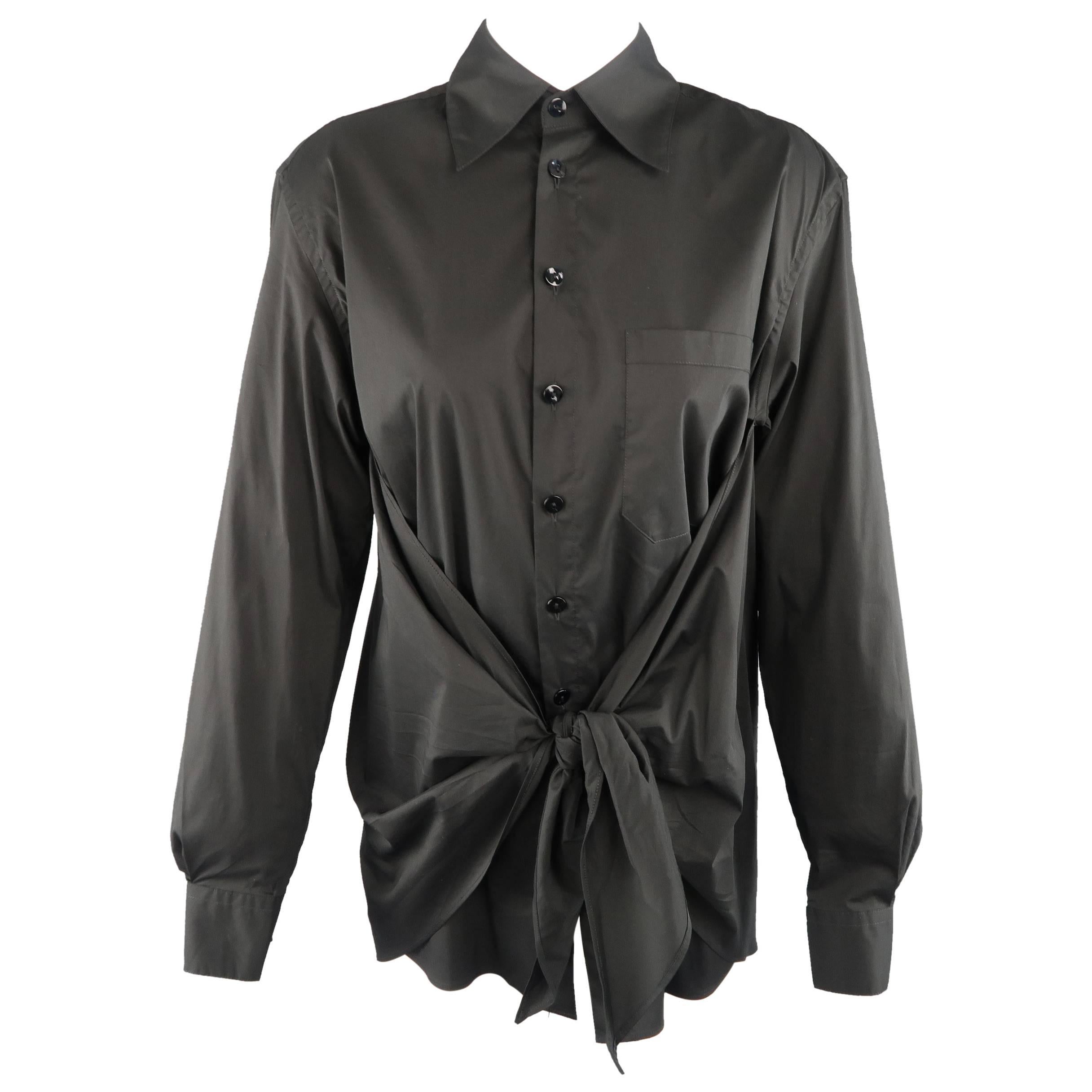 Jean Paul Gaultier Size M Black Tied Front Collared Shirt