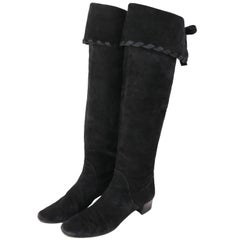 Yves Saint Laurent Vintage Black Suede Thigh-High Boots