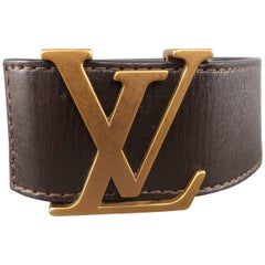 LOUIS VUITTON Taille 44 Boucle LV en laiton doré foncé Ceinture en cuir Utah marron