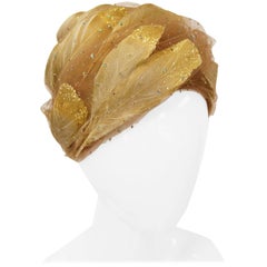 Vintage 1960s Christian Dior Golden Plumes Hat / Turban