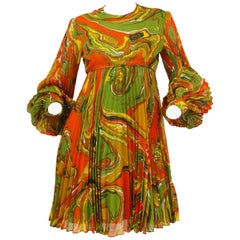 Retro Leo Narducci Multicolor Ebru Marbling Print Dress, 1960s 