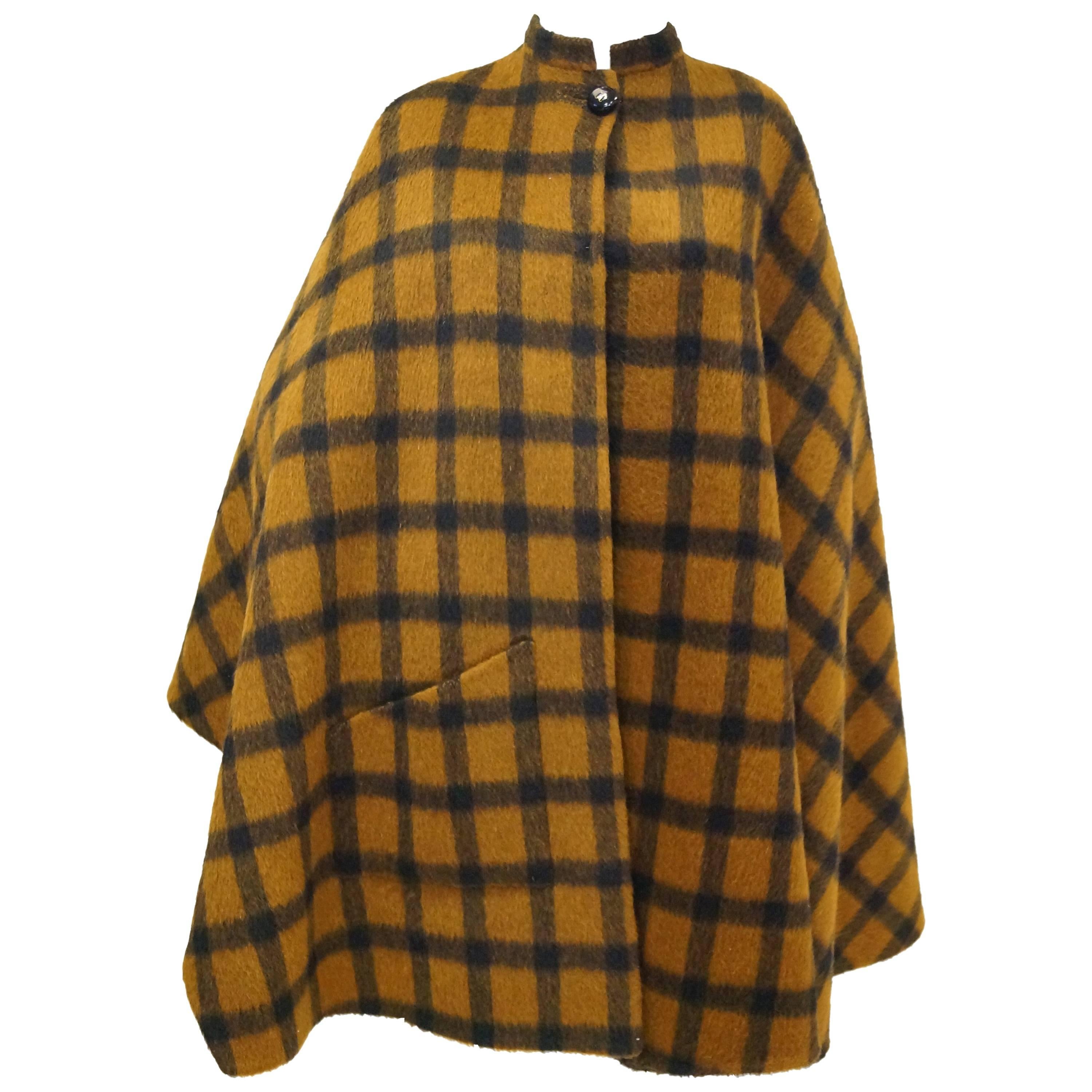 1970s Yves Saint Laurent Reversible Brown Plaid / Black Cape at 1stDibs