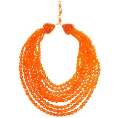 Retro Coppola e Toppo Orange Multistrand Crystal Waterfall Necklace, 1970s 