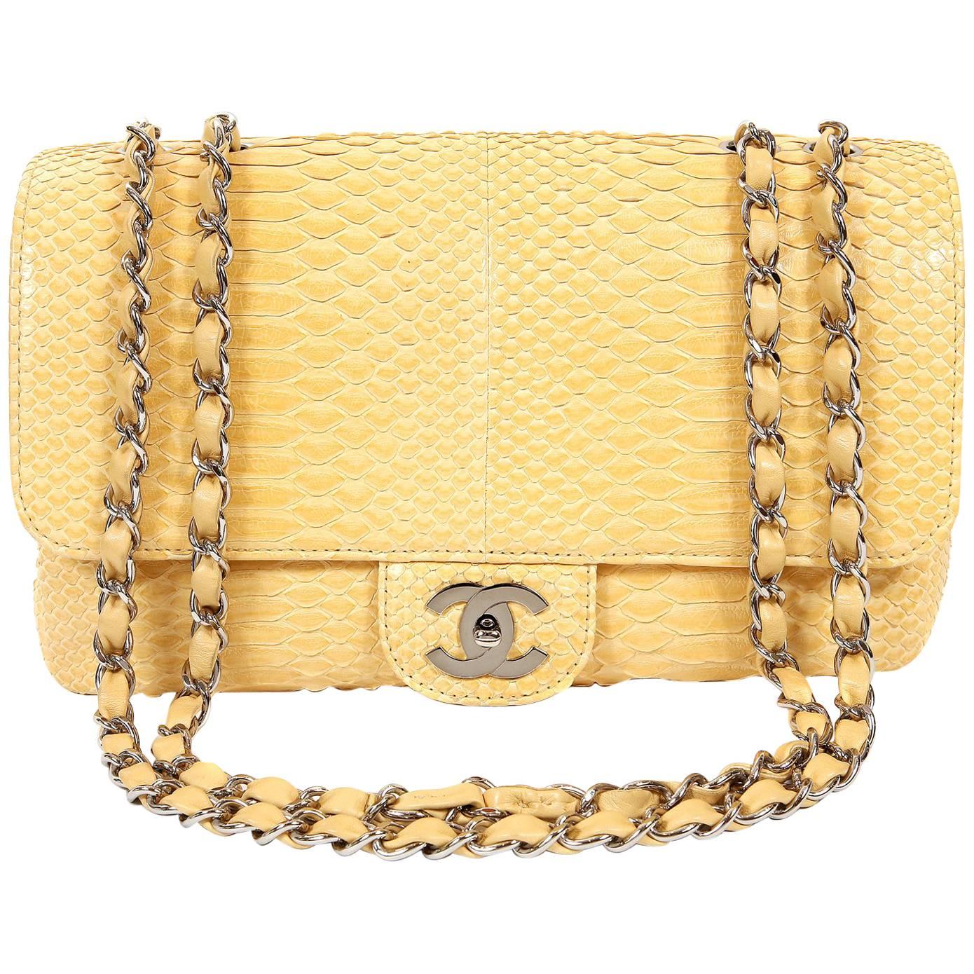 Chanel Moutard Python Classic Flap with Silver Hardware