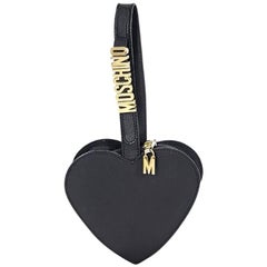 Black Moschino Leather Heart Wristlet