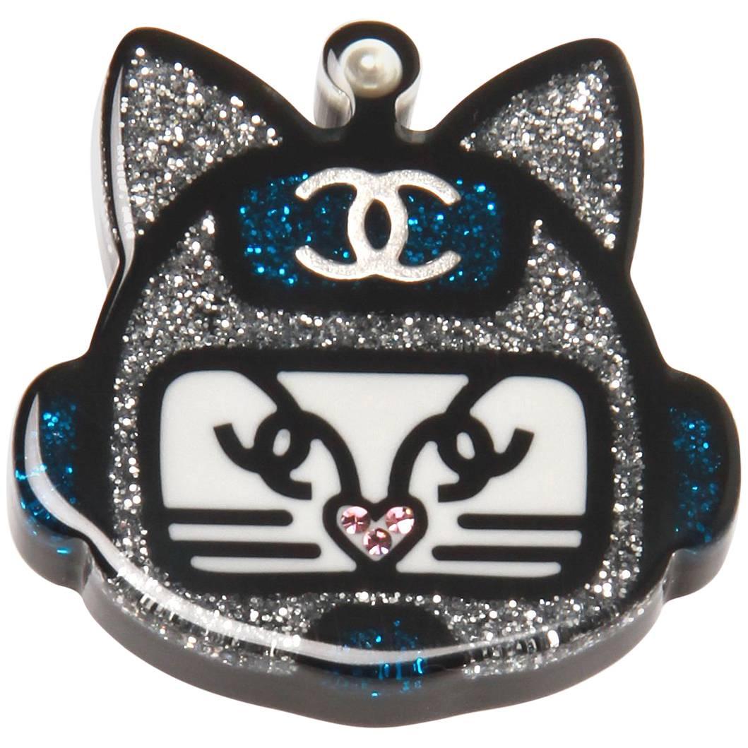 Chanel Spring Resin Glitter Cat Brooch 