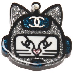 Chanel Spring Resin Glitter Cat Brooch