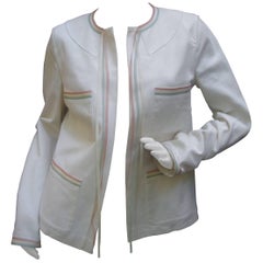 Chanel Crisp White Cotton Ribbon Trim Jacket Size 40