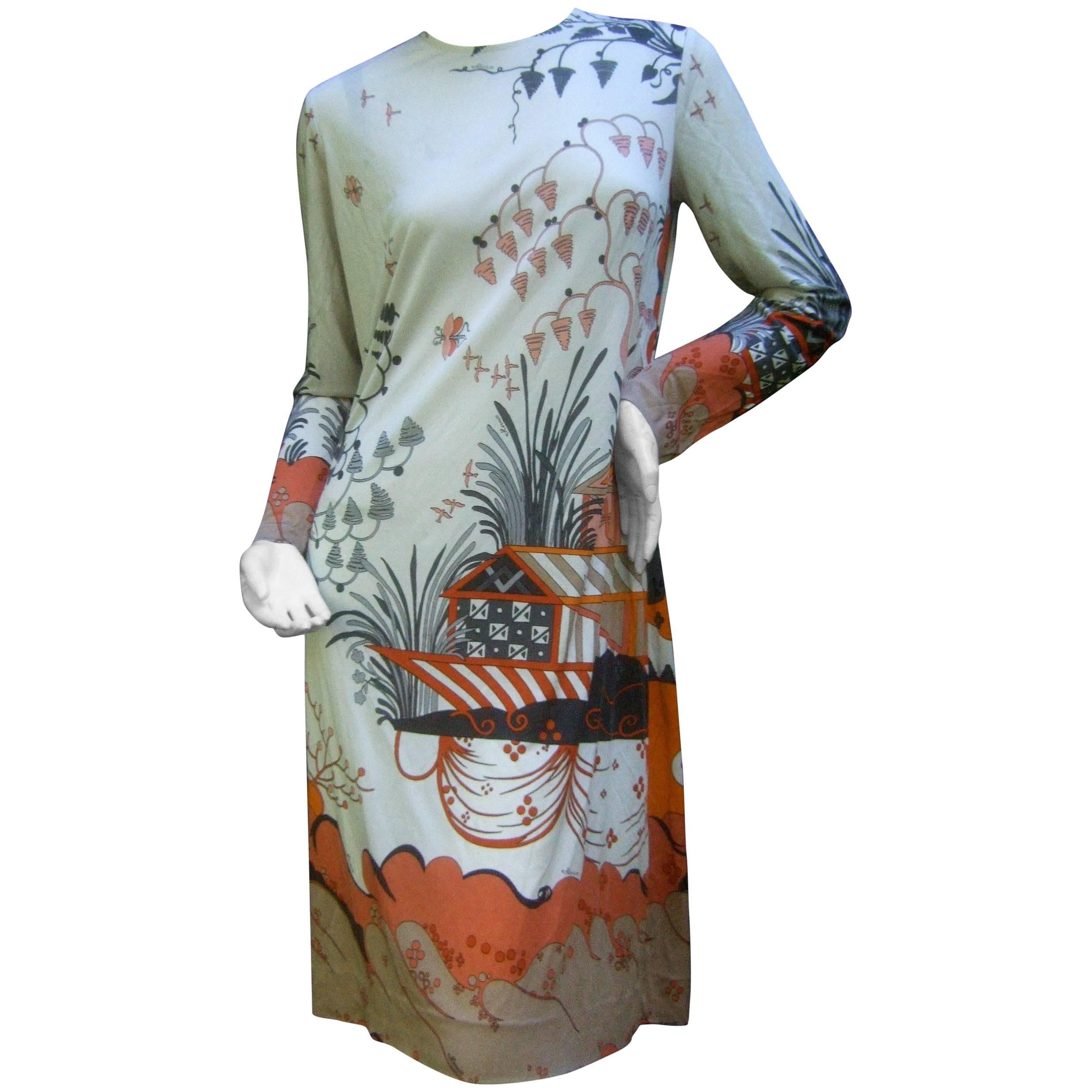 Hermitt for Holt Renfrew Italian Silk Blend Floral Print Dress circa 1970s  For Sale