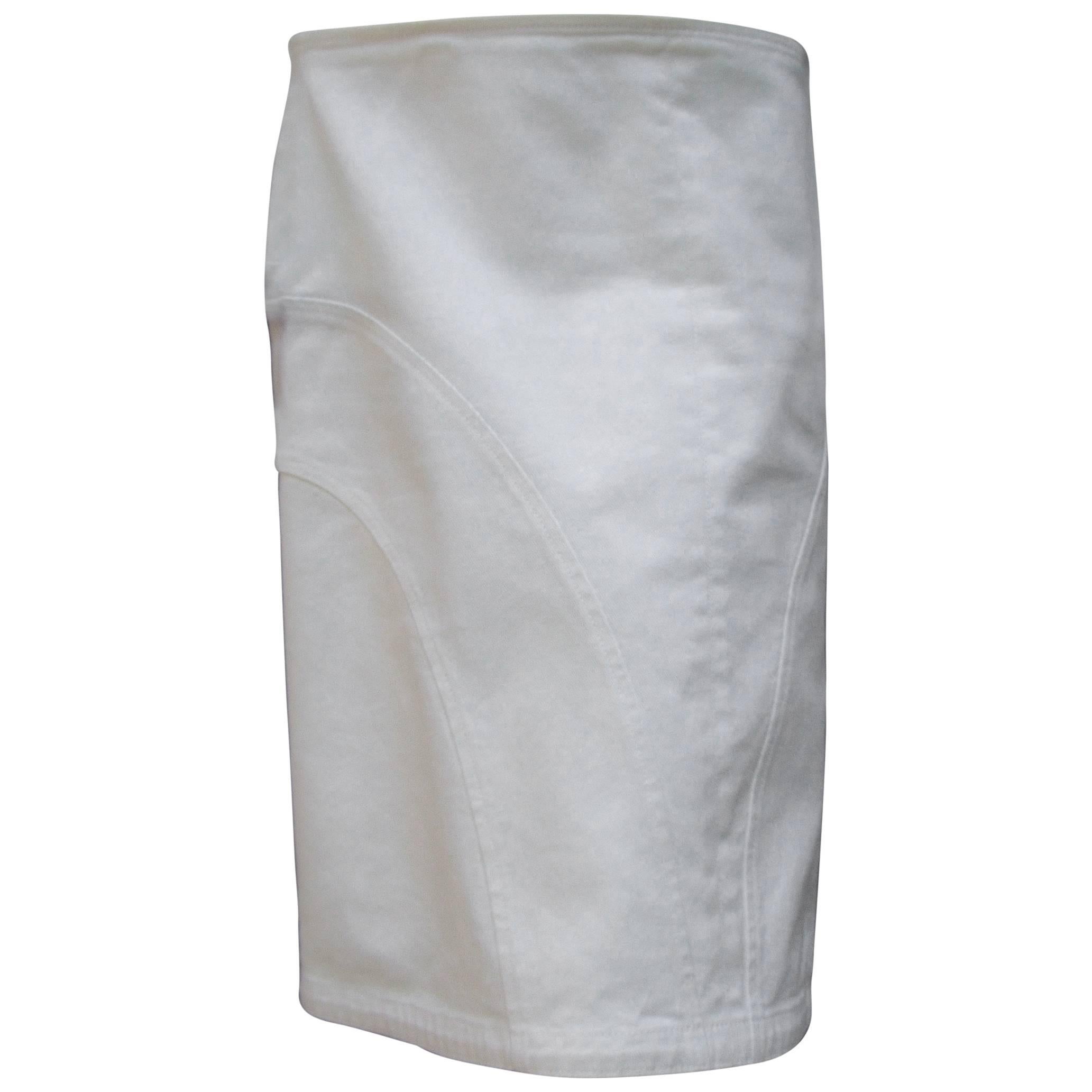 Chanel Italian Crisp White Cotton Skirt Size 42 