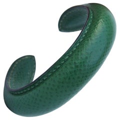 Vintage HERMES Open Bracelet Jonc Green Courchevel Epsom Leather Size Small