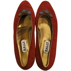 Bally Holiday Suede and Rhinestone Flats, Size 10