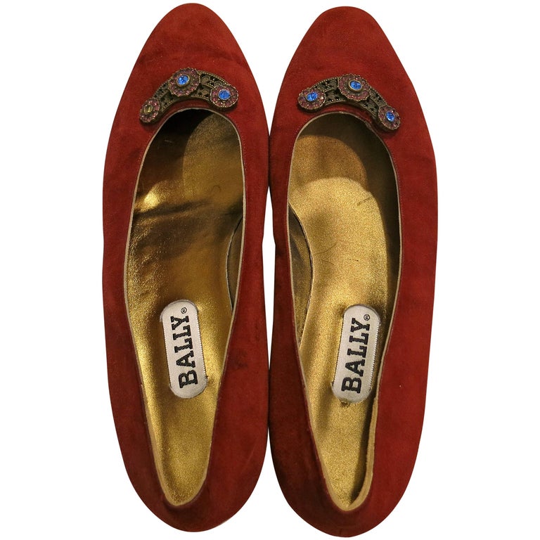 Bally Holiday Suede and Rhinestone Flats, Size 10 For Sale at 1stDibs
